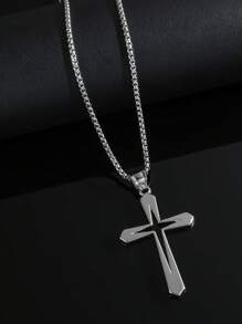 1入組男士不鏽鋼中空吊墜項鍊,銀色 - 銀色 - 查看 6