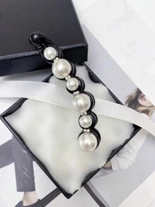 优雅 1 件仿珍珠和水钻装饰香蕉发夹蝴蝶结 - 黑色 - 查看 2