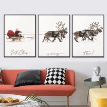 3 件/套聖誕麋鹿雪橇聖誕老人無框門牆壁藝術抽象帆布繪畫藝術海報印刷豪華風格簡約現代客廳臥室家居裝飾牆壁畫 - 40厘米*60厘米 - 查看 3