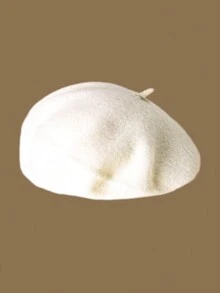 1個女款米色羊毛日式文藝復古貝雷帽,適合日常搭配服裝 - 米色 - 查看 2