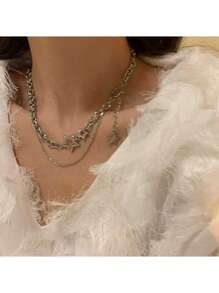 1 Miếng Không giới tính Hai Lớp Vòng cổ bằng thép không gỉ , Phong cách đường phố Ngôi sao Vật rủ xuống Phụ kiện , Chống phai , Thích hợp Đối với Bất kì Giới tính , Hợp thời - Bạc - Xem 5