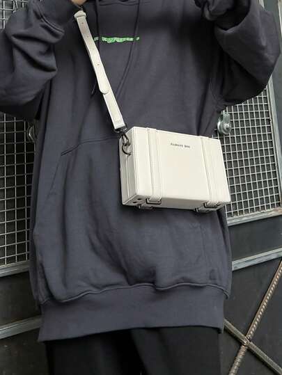 peach tree 1 件白色简约设计可调节肩带中性迷你 PU 盒斜挎包，桃树圣诞男士包度假爸爸礼物复古包复古单肩包斜挎包手提包侧包春假白色包礼品包斜挎包复古包学校用品新生活用品学生男士必需品时尚男士包毕业