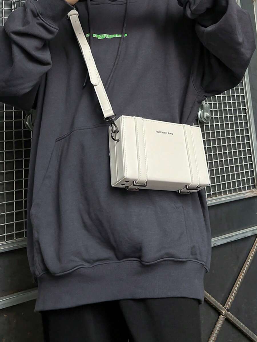 1pc White Simple Design Adjustable Strap Neutral Mini PU Box Crossbody Bag, Peach Tree Christmas Men Bag Vacation Dad Gifts Retro Bag Vintage Shoulder Bag Messenger Bag Tote Bag Side Bags For Men Funny Gifts Gifts For Men Valentine Day Bag For Men Camping Sling Bag For Men Stickers Summer Back To School Valentines Gifts Valentine Gifts For Men Vintage Summer Bag Springbreak White Bag Gift Bag Pack Cross Body Bag Vintage Bags School Supplies New Life Items For Students Men Essentials Fashion Men's Bags Graduation - 白色 - 查看 1