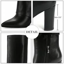 Modatope Knee High Boots Women Chunky High Heels Zipper Pointed Toe Long Boots - màu đen - Xem 6