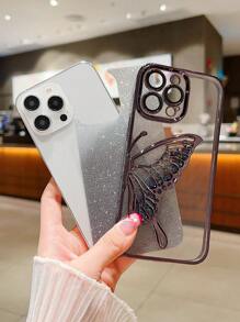 1pc High-Quality Electroplated Gradient Glitter Beaded Wing Design Shockproof Phone Case With Lens Film, Compatible With IPhone 16 Series, 17/17 Pro/17 Pro Max Waterproof Anti-Fall Scratch Resistant - Black - View 3