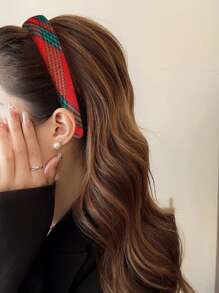 1 Băng đô xốp rộng họa tiết kẻ caro Giáng sinh dành cho nữ với thiết kế đơn giản và kẹp tóc đa năng, dùng cho cuộc sống hàng ngày và lễ hội - Nhiều màu - Xem 1