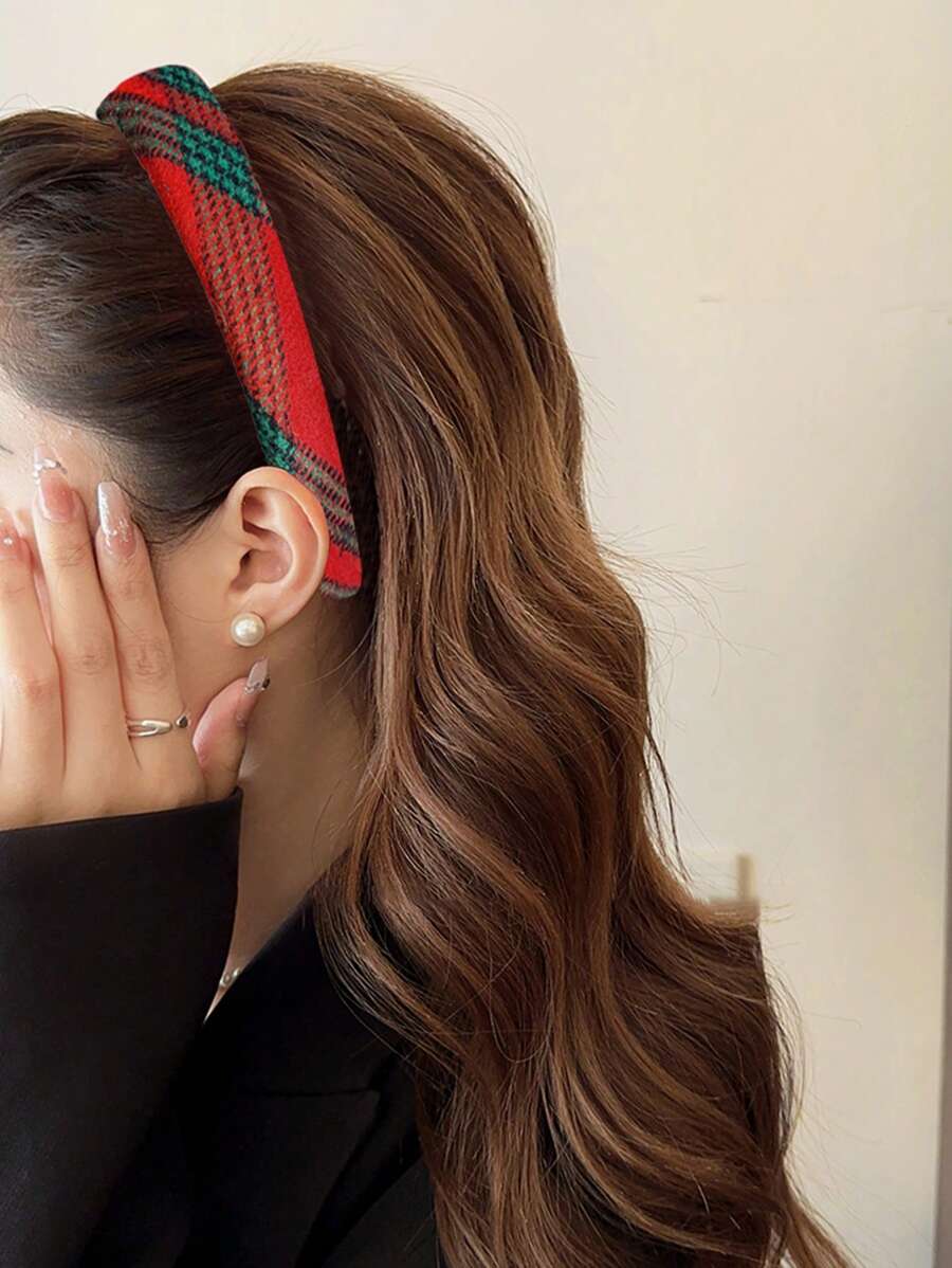 1 Băng đô xốp rộng họa tiết kẻ caro Giáng sinh dành cho nữ với thiết kế đơn giản và kẹp tóc đa năng, dùng cho cuộc sống hàng ngày và lễ hội - Nhiều màu - Xem 1