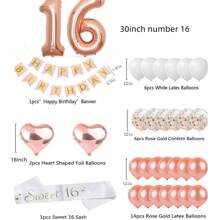 Bộ trang trí sinh nhật lần thứ 16 gồm 32 món, bao gồm biểu ngữ "Chúc mừng sinh nhật" màu hồng, bóng bay số 16 màu vàng hồng 30 inch, bóng bay đính kim sa màu vàng hồng và ruy băng trắng, thích hợp cho tiệc sinh nhật lần thứ 16, chụp ảnh kỷ niệm và Giáng sinh. - Hoa hồng vàng - Xem 5