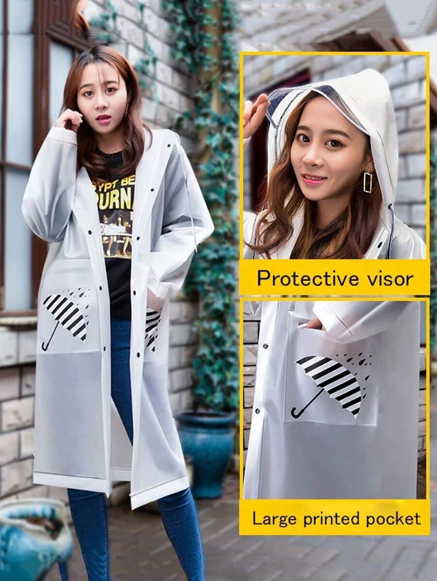 1pc Adult Waterproof Eva Long Raincoat Travel Fishing Hiking Cycling Rainwear Jacket - Multicolor - View 1