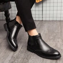 男士尖頭pu皮革拼色商務正裝鞋,時尚洞洞鞋、拖鞋、舒適駕駛者鞋 - 黑色 - 查看 2