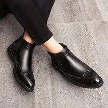 男士尖頭pu皮革拼色商務正裝鞋,時尚洞洞鞋、拖鞋、舒適駕駛者鞋 - 黑色 - 查看 5