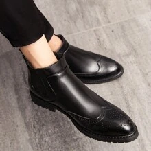 男士尖頭pu皮革拼色商務正裝鞋,時尚洞洞鞋、拖鞋、舒適駕駛者鞋 - 黑色 - 查看 3