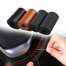 38 厘米汽車配件內飾用品手工縫製皮革方向盤套防滑透氣通用車把皮套