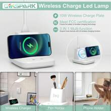 Hansang Desk Lamp With Wireless Charger, LED Desk Lamps For Home Office Eye-Caring CRI 85+, 3 Color Modes, Stepless Dimming Touch Table Lamp, Study Small White Lamp With Pen Holder For College Dorm - White - View 2