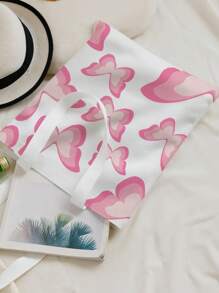 Pink Butterfly Double-Sided Printed Shoulder Tote Bag, Butterfly Bag Valentines
