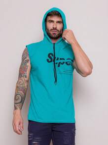 Camiseta Machão com Touca 100% Algodão - Azul petróleo - Visão 4
