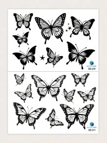 2pcs Black Temporary Butterfly Pattern Tattoo Stickers For Arms, Wrists, Chest, Abdomen, Back - Black - View 2