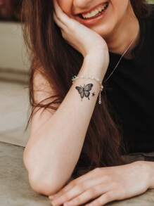 2pcs Black Temporary Butterfly Pattern Tattoo Stickers For Arms, Wrists, Chest, Abdomen, Back - Black - View 4