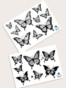 2pcs Black Temporary Butterfly Pattern Tattoo Stickers For Arms, Wrists, Chest, Abdomen, Back - Black - View 5