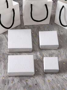 1套簡約黑白色簡約裝飾品包裝盒,具有ins風格,新鮮耳環、手鐲、頸鏈、戒指禮品盒,附有手提袋 - 白色 - 查看 10