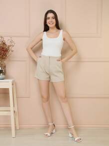 Women Shorts - 米色 - 查看 1