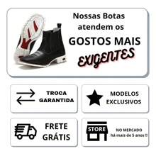 Botina Preta Sola Branca Masculina Bota Texana Cano Curto Couro Bovino Bico Quadrado - Preto - Visão 5