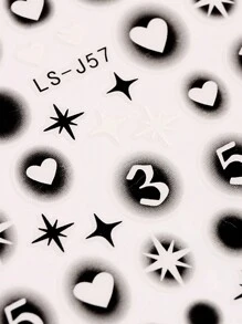 2入組3D黑色星星美甲貼紙數字指甲貼花Y2K噴槍模版裝飾心蝴蝶美甲拖鞋 - 彩色 - 查看 2