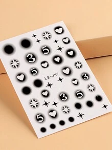 2入組3D黑色星星美甲貼紙數字指甲貼花Y2K噴槍模版裝飾心蝴蝶美甲拖鞋 - 彩色 - 查看 3