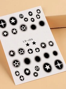 2入組3D黑色星星美甲貼紙數字指甲貼花Y2K噴槍模版裝飾心蝴蝶美甲拖鞋 - 彩色 - 查看 6