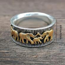 Anillo De Elefante De Dos Tonos A La Moda Y Vintage - Plata antigua - Ver 3
