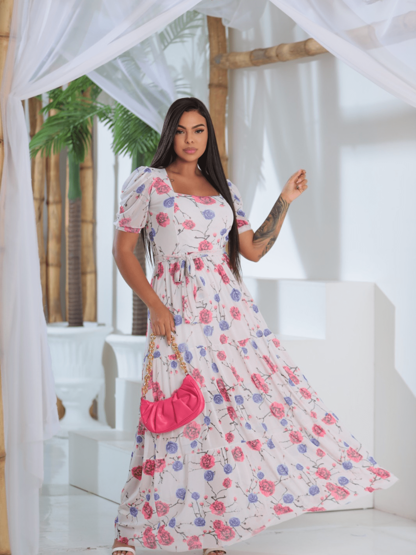 Vestido longo best sale florido para casamento