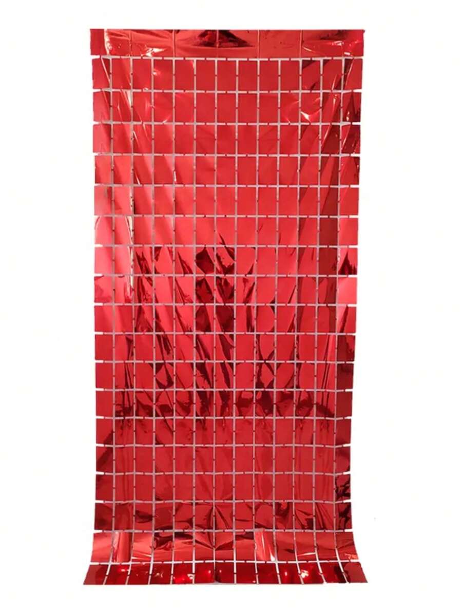 Pack Of 2 Metallic Square Curtains For Party (Choose Color) - Red - View 1