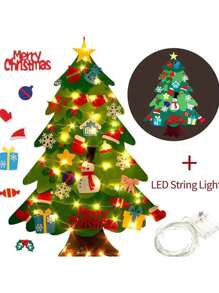 1 Set DIY Felt Christmas Tree With 5m LED String Lights, Christmas Home Decor, 2024 New Year Christmas Ornament, Santa Claus Christmas Gift - Green - View 2