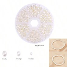 1盒435顆白色仿真珍珠手鍊和項鍊珠寶製作配件,適用於女孩和兒童 - 白色 - 查看 1