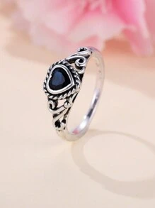 Vanel 1piece Retro & Gothic Style Black Heart Pattern Decorated Ring, Suitable For Women On Dates And Daily Wear Valentines