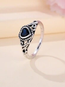 Vanel 1piece Retro & Gothic Style Black Heart Pattern Decorated Ring, Suitable For Women On Dates And Daily Wear Valentines