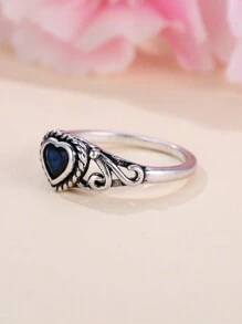 Vanel 1piece Retro & Gothic Style Black Heart Pattern Decorated Ring, Suitable For Women On Dates And Daily Wear Valentines