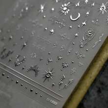 1张银色日月星图腾新款美甲贴纸 美甲装饰 美甲贴花 Y2K风格美甲贴花 女士礼物 女友礼物 DIY美甲 美甲用品 - 銀色 - 查看 2