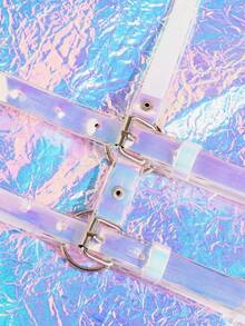 1pc Ladies' Sexy PVC Punk Style Iridescent Strapless Bralette With Shoulder Straps, Perfect For Daily Wear, Parties And Nights Out Harness - Purple - View 5