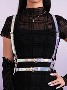 1pc Ladies' Sexy PVC Punk Style Iridescent Strapless Bralette With Shoulder Straps, Perfect For Daily Wear, Parties And Nights Out Harness - Purple - View 1