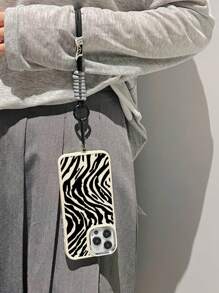 Apple With Phone Charm 1pc White Water Ripple Pattern Electroplating Metal Frame Frosted Phone Case + 1pc Nylon Wrist Lanyard Compatible With IPhone Waterproof Shockproof Anti-Fall Scratch Resistant - Multicolor - View 2