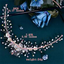 1入組多彩寶石和鑽石和合金花晶髻,適用於婚紗