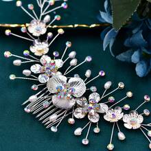 1入組多彩寶石和鑽石和合金花晶髻,適用於婚紗