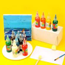 12色水彩筆套裝，每種顏色瓶裝均為60ml，附帶1個收納盒，套裝包括12色60ml升級版彩筆、15根筆刷、1個調色盤、12色彩筆+10根筆刷+1個收納盒+1個調色盤及其他4種尺寸的繪畫工具，每瓶長4.88英寸，可洗水，適用於繪畫塗鴉、手印藝術學生，總有一個產品能滿足您 - 彩色 - 查看 4