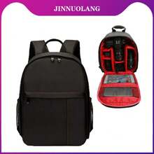 Mochila para cámara pequeña, Doble Hombro, Compatible con cámaras sin Espejo Canon Nikon Sony, Impermeable, a Prueba de Golpes, Bolsa Informal para fotografía DSLR Unisex - negro con rojo - Ver 12