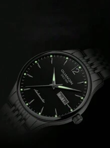 Guanqin Gj16110 男士金色不銹鋼機械腕錶,具有日曆、指針和夜光功能,適合日常裝飾。