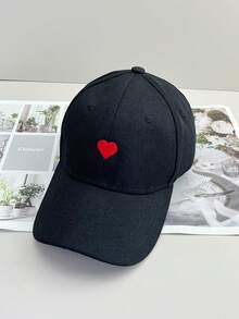 1pc Women's Black Baseball Cap With Embroidered Red Heart Pattern, And Adjustable Brim, Suitable For All Seasons, Streetwear, Casual, Sun Protection, Outdoor Sports, Daily Wear - Black - View 3