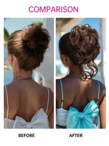 Bonitas Y Elegante Extensiones De Cabello Sintético En Color Marrón Café Con Un Recogido En Un Moño Desordenado, Para Uso Diario. - Café integral - Ver 5