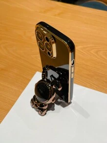 Funda de teléfono a prueba de golpes con soporte multifunción con diseño de conejo astronauta de dibujos animados con acabado de electrochapado, compatible con las series 16, 17, 17 Pro, 17 Plus, 17 Pro Max, versión internacional, no la versión nacional - Negro - Ver 4