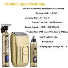 男士美容套裝男士專業理髮器和刮鬍刀、電動刮鬍刀和鼻毛修剪器套裝、帶 3入組箔頭的鬍鬚修剪器、男士創意禮品 - 金色 - 查看 9